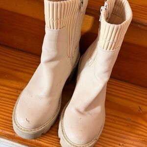 Cream Chunky Sole Ankle Boots
